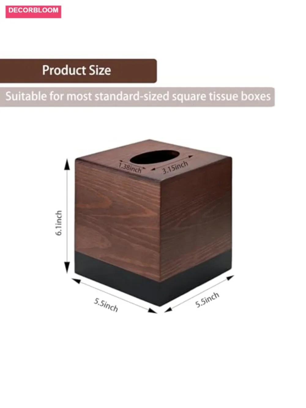 Tea Bag Organizer with 4 Slots Wooden Tissue Box Cover Square